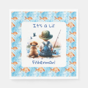 A Little Fisherman   Cute Boy's Baby Shower Napkin