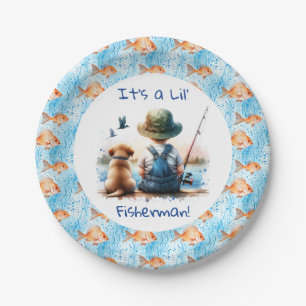 A Little Fisherman   Cute Boy's Baby Shower Paper Plate