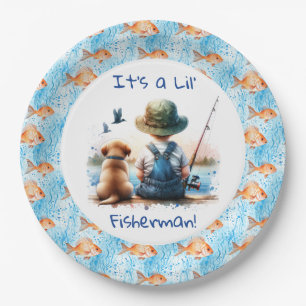 A Little Fisherman   Cute Boy's Baby Shower Paper Plate