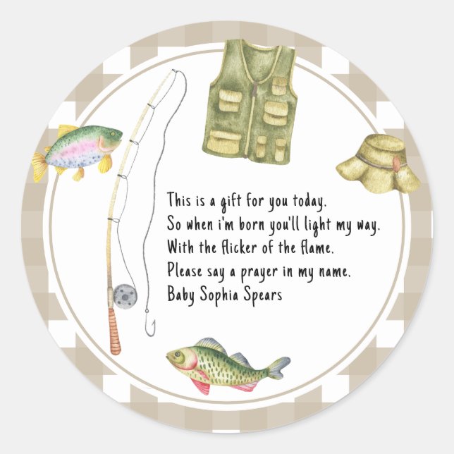 A little fisherman is on the way Baby Shower  Classic Round Sticker (Front)