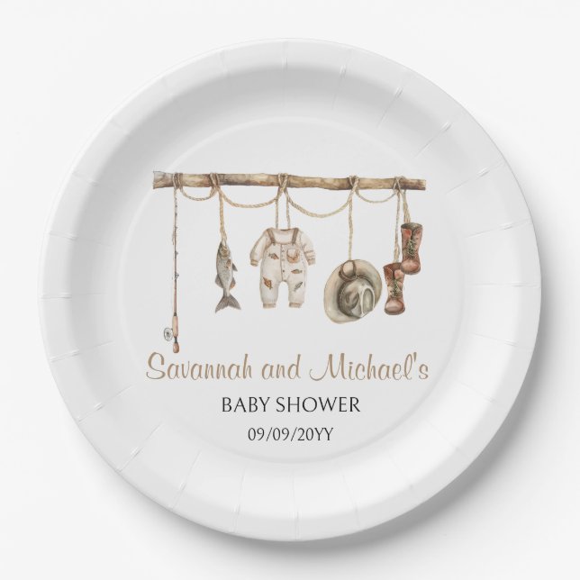 A little Fisherman is on the way Baby Shower Party Paper Plate (Front)