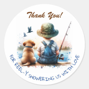 A Little Fisherman   Thank You Boy's Baby Shower Classic Round Sticker