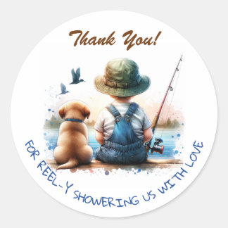 A Little Fisherman | Thank You Boy's Baby Shower Classic Round Sticker