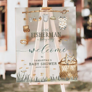A Little Fisherman Watercolor Fishing Baby Shower  Acrylic Sign