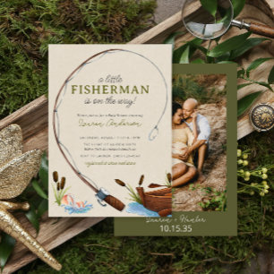 A Little Fisherman Watercolor Photo Baby Shower Invitation