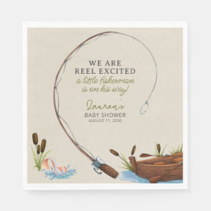 A Little Fisherman Watercolor Script Baby Shower Napkin