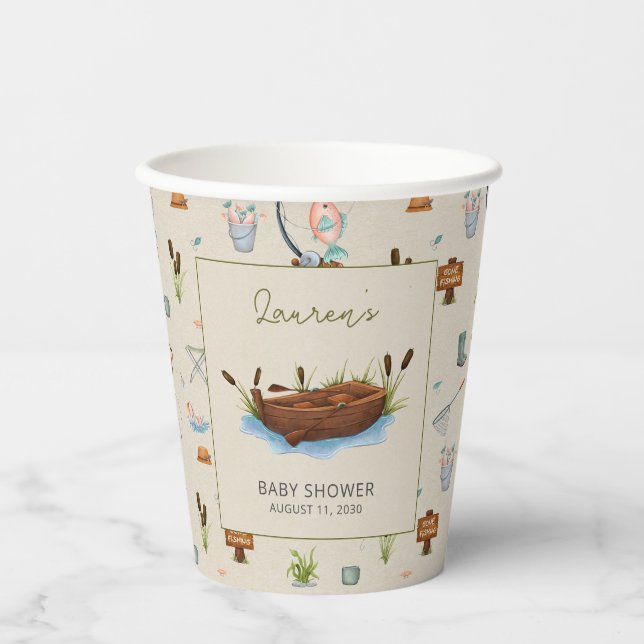 A Little Fisherman Watercolor Script Baby Shower Paper Cups (Front)