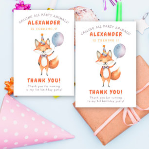 A Little Fox Birthday Party Thank You Card