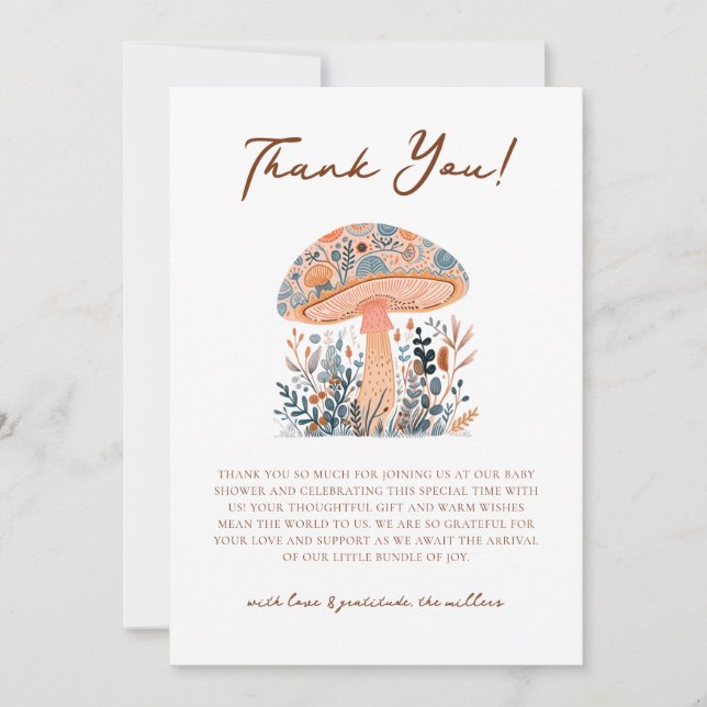 A Little Fun-Guy Mushroom Baby Shower  Thank You Card (Front)