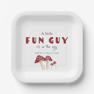 A Little Fun Guy Red Mushroom Boy Baby Shower  Paper Plate