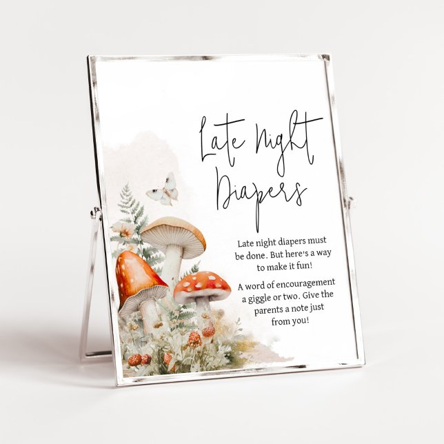 A Little Fungi Enchanted Late Night Diapers Poster (Little Mushroom Baby Shower Late Night Diapers Sign)