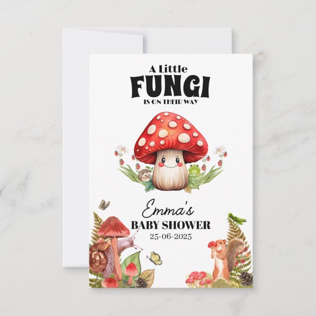 a Little Fungi Mushroom Butterfly Moth Baby Shower Thank You Card (Front)