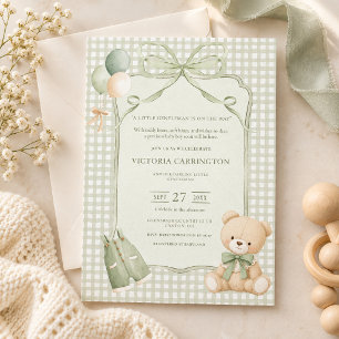 A Little Gentleman Green Boy Bear Baby Shower Invitation