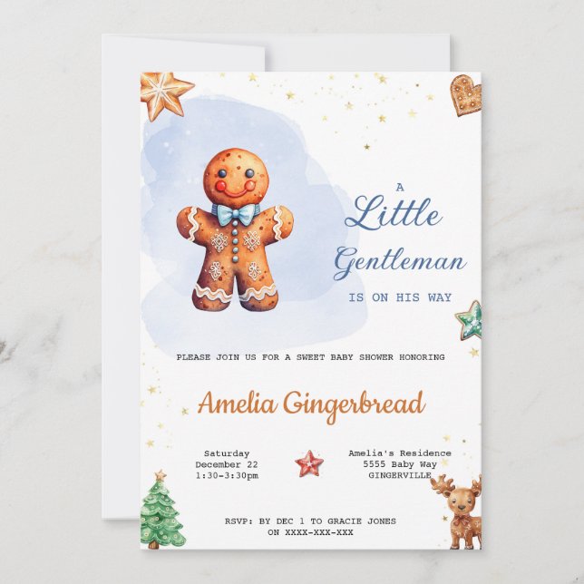 A Little Gentleman Is On His Way Baby Shower Invitation (Front)