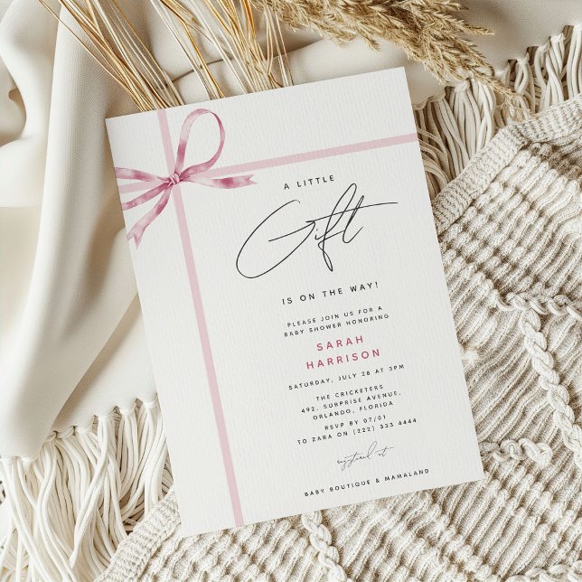 A little Gift' Bow Ribbon Girl Baby Shower Invitation (Creator Uploaded)