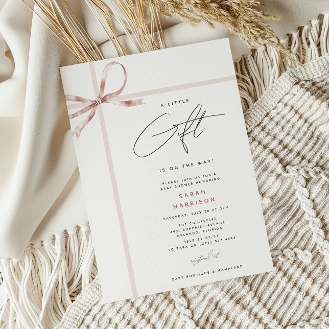 A little Gift' Bow Ribbon Neutral Baby Shower Invitation (Creator Uploaded)