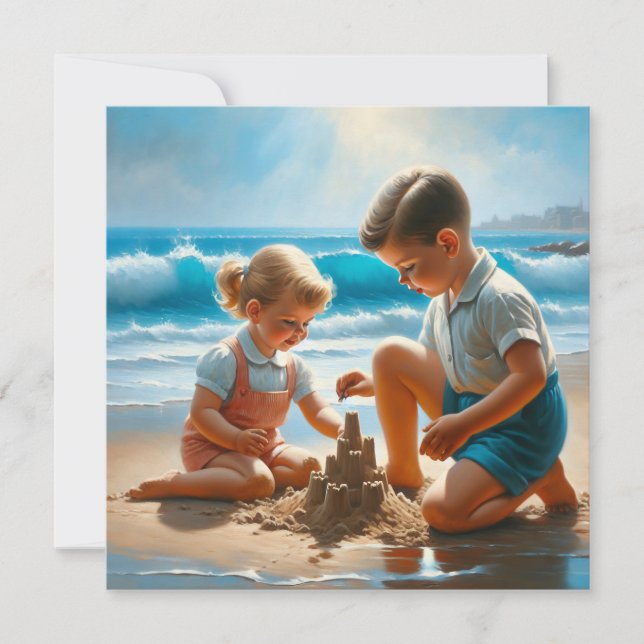 A Little Girl and Boy Building a Sandcastle   (Front)