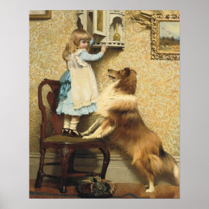A Little Girl and Her Sheltie by Burton Barber Poster