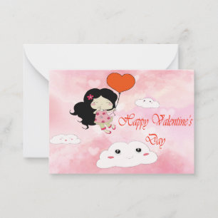 A Little Girl Flying With Heart Balloons Card