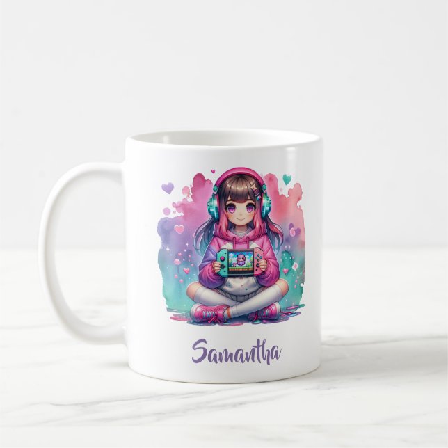 A little girl gamer playing video play game coffee mug (Left)