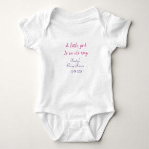 A little girl is on its way baby shower pink name bodysuit