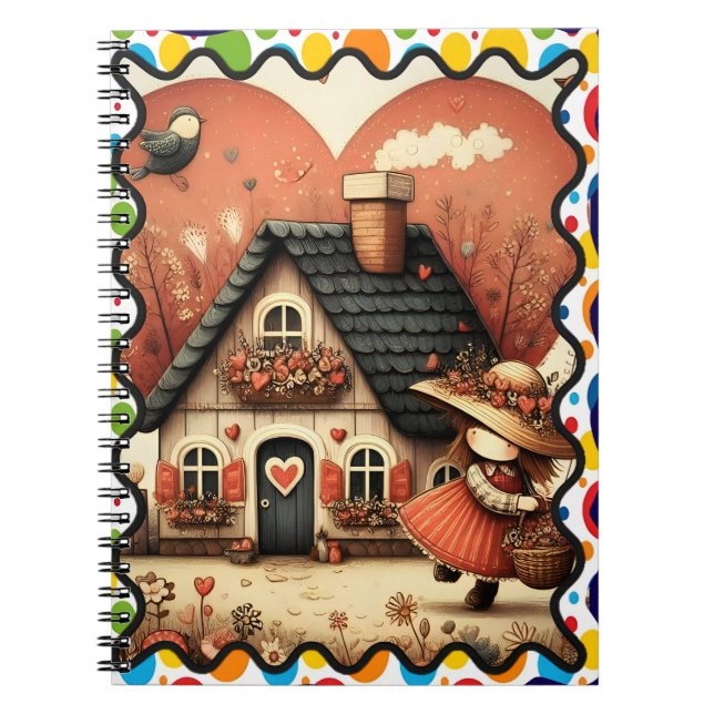 A little girl runs in front of a house notebook (Front)