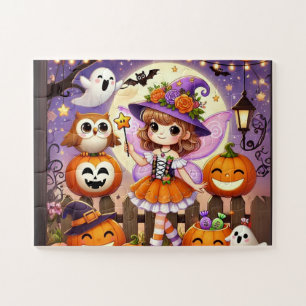 A little girl wearing a fairy costume on Halloween Jigsaw Puzzle