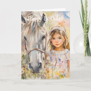 A Little Girl with a Horse Birthday Card