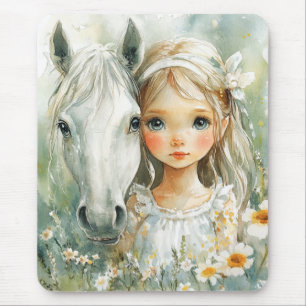 A Little Girl with a Horse Mouse Mat