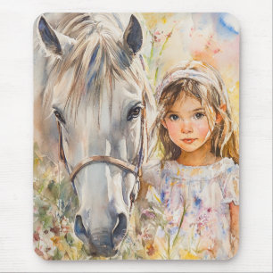 A Little Girl with a Horse Mouse Mat