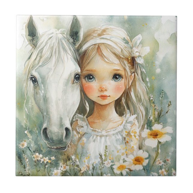 A Little Girl with a Horse Tile (Front)
