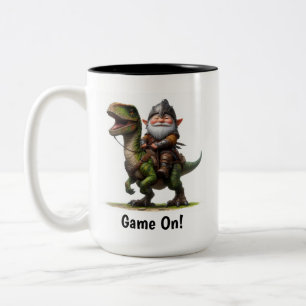 A Little Gnome Warrior Posing with his Dragon Two-Tone Coffee Mug