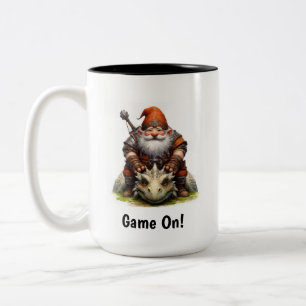A Little Gnome Warrior Posing with his Dragon Two-Tone Coffee Mug