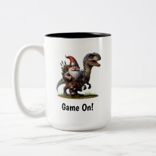 A Little Gnome Warrior Posing with his Dragon Two-Tone Coffee Mug