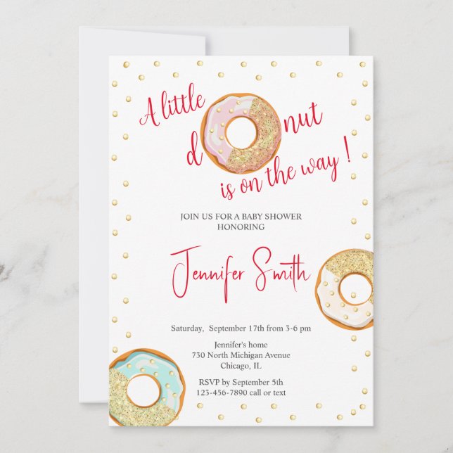 A Little golden doughnut baby shower invitation (Front)