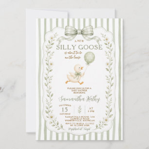 A Little Goose is on the Loose Baby Shower Sage Invitation