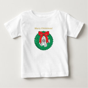 A little Guy's Merry Christmas Tire Wreath on a Baby T-Shirt