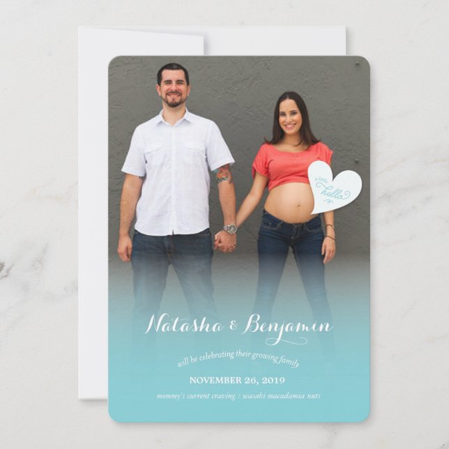 A Little Hello Blue Pregnancy Photo Announcement (Front)