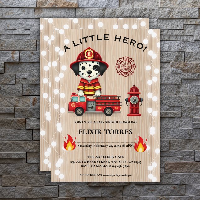 A Little Hero Firetruck Puppy Baby Shower Invitation (Creator Uploaded)