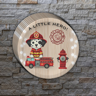 A Little Hero Firetruck Puppy Baby Shower Paper Plate
