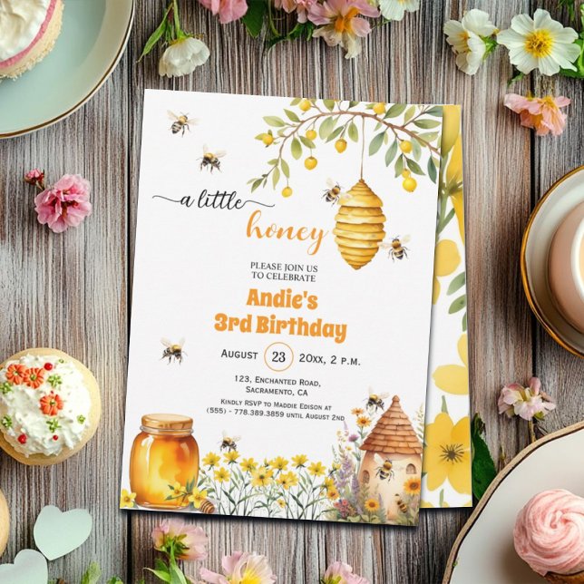 A Little Honey 3rd Birthday Invitation (Creator Uploaded)