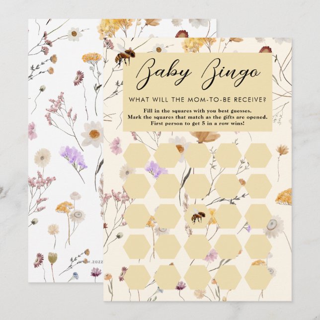 A Little Honey Baby Shower Baby Bingo Card (Front/Back)