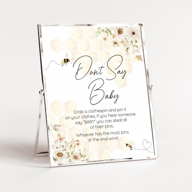A Little Honey Bee Baby Shower Don't Say Baby Poster (As Sweet as can Bee Baby Shower Don't Say Baby Sign)