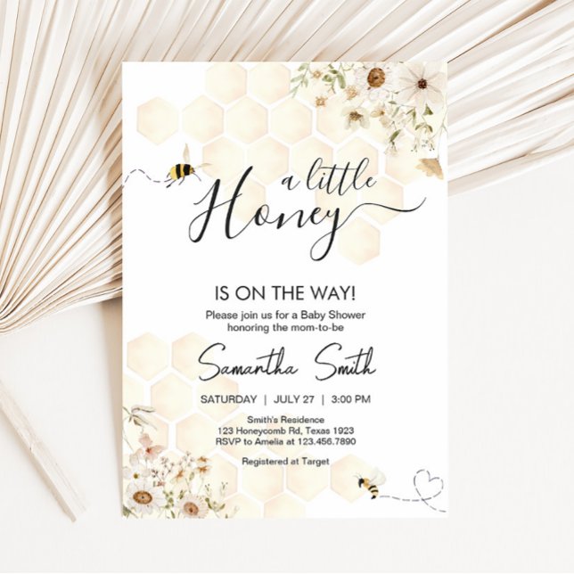 A Little Honey Bee Baby Shower  Invitation (As Sweet as can Bee Baby Shower Invitation)