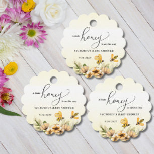  A little honey bee Baby Shower Round Scalloped Favour Tags