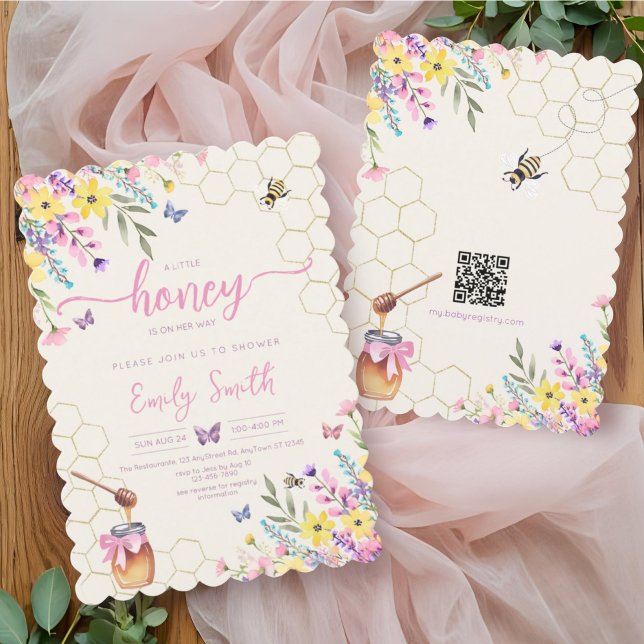 A Little Honey Bee Floral Butterflies Baby Shower Invitation (Creator Uploaded)