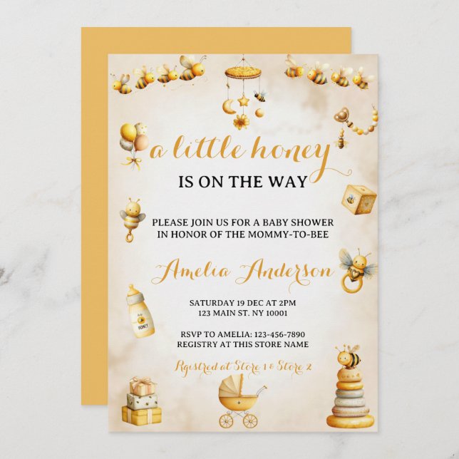 A Little Honey Bee Gender Neutral Baby Shower Invitation (Front/Back)