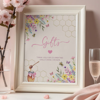 A Little Honey Bee Pink Floral Baby Shower Gifts Poster