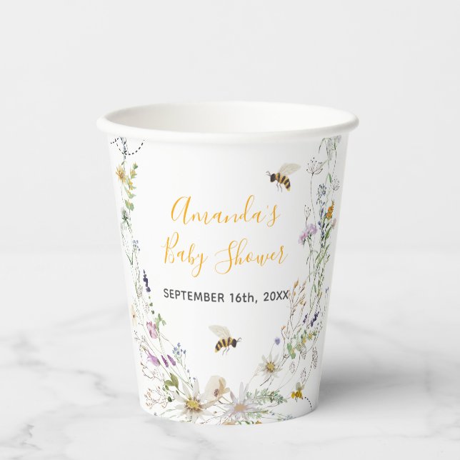 A Little Honey Bee Wildflower Baby Shower Paper Cups (Front)