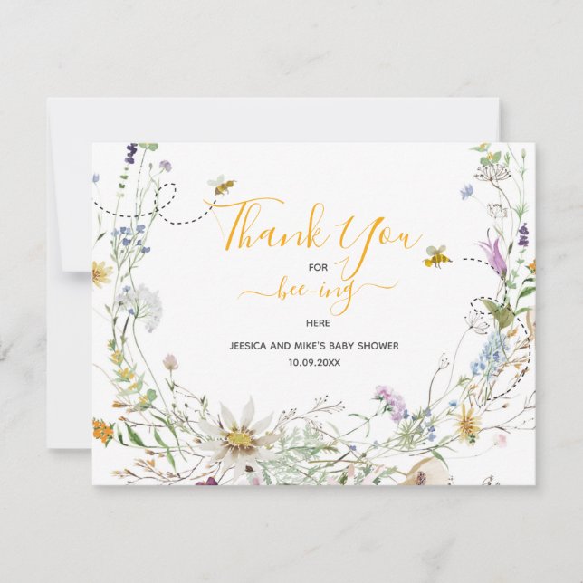 A Little Honey Bee Wildflower Thank you Card (Front)
